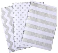 Floralcraft Tissue Paper Sheets - Silver & White, Gift Wrap Paper Bulk Packaging Paper Sheets for Christmas Birthday Wedding Nursery Party Decorations - 50 x 75cm (60 Sheets, 3 Designs)