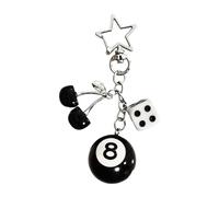 FloralGrace 1 Piece Black Lucky Dice Keyring, 8 Ball Keychain, Cherry Bag Pendant with Star for Men and Women, Cute Y2K Accessory