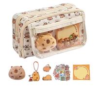 FloralGrace 1 Piece Fold-Over Pencil Case Cute Pencil Bag with Kawaii Capybara Decor, Makeup Pouch Aesthetic Pen Holder Office Stationery (Brown)