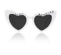 FloralGrace 1 Piece Heart Sunglasses, Just Married Women's Sunglasses Bride Gifts, Bridal White Glasses Vintage Pearl Sunglasses for Hen Night Decorations