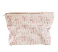 FloralGrace 1 Piece Pink Bow Makeup Bag, Small Makeup Bag, Waterproof Cord Cosmetic Bag with Zip, Aesthetic Travel Toiletry Organiser