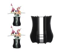 FloralGrace 1 Piece Puzzle Vase for Flower Holder, Acrylic Vase Display Stand, Black, Rectangular, Modern, Glossy, Perfect for Botanical Collection, Orchid Tulip Bouquet Kit