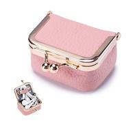 FloralGrace 1 Piece Real Leather Mini Jewellery Box, Mini Jewellery Storage, Jewellery Box with Kiss Clasp, Mini Travel Jewellery Storage (Pink)