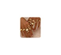 FloralGrace 12 Piece Thick Gold Stacking Rings Set for Women, Vintage Knuckle Rings with Fine Hollow Engraving Joint Finger Midi Ring, Chic Gold Rings for Ladies Elegant