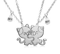 FloralGrace 2 Piece Best Friend Pendant Jewellery, Kitten Puzzle Cat BFF Necklace 2 Gifts Matching Friendship Necklaces for 2 Teen Boys Girls Sister