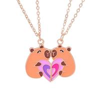 FloralGrace 2 Piece Capybara Friendship Necklace, Capibara Friendship Necklaces for 2 girls, Best Friends Necklace BFF Heart Hands Matching Chains, Capybara Pendant (Style 3)