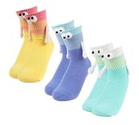 FloralGrace 3 Pack Hand-Holding Socks, Fun 3D Puppet Magnetic Socks with Hands, Love Mid Tube Magnetic Gifts for Friends