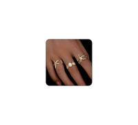 FloralGrace 3-Piece Carat Gold Shell Rings, Ring Set Gold, Starfish, Delicate Shell Wave Finger Stackable Statement Rings, Summer Jewellery for Women and Girls