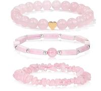 FloralGrace 3 Pieces Rose Quartz Bracelets for Women 8 mm Rose Quartz Bracelet Natural Stone Beads Handmade Stretch Bracelets