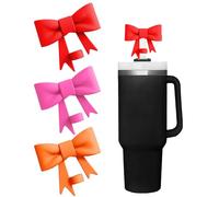 FloralGrace 3 Pieces Straw Cover For Stanley Cup 10mm Cute Bow Silicone Material For Dustproof Straws Straws Cover(Orange, Red and Rose Red)