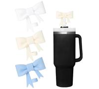 FloralGrace 3 Pieces Straw Cover For Stanley Cup 10mm Cute Bow Silicone Material For Dustproof Straws Straws Cover(White, Beige and Blue)