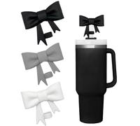 FloralGrace 3 Pieces Straw Cover For Stanley Cup 10mm Cute Bow Silicone Material For Dustproof Straws Straws Cover（Black, Grey and White）