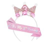FloralGrace 3 Year Birthday Crown, Crown for Girls, Pink, L (Fits most 3-year-old girls)