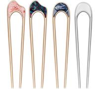 FloralGrace 4-Pack U-Shaped Hair Pins - Vintage Metal Hair Forks - Shell, Cloud, Marble Patterns - Silver, Gold - Women's & Girls' Hair Accessories