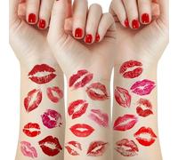 FloralGrace 4 Piece Valentine's Day Lip Temporary Tattoos Red Pink Lip Print Kiss Face Tattoo Stickers Body Decoration For Girls
