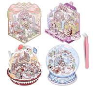 FloralGrace 4 Sets DIY 3D House Stickers, Miniature House Sticker 3D, 3D Sticker Scene Cute Cartoon Scenes for Women Girls Teens Kids, Fun Room Stickers