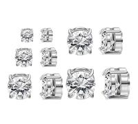 FloralGrace 5 Pairs Stainless Steel Magnetic Stud Earrings for Men Clip-on Earrings with Inlaid Cubic Zirconia Unisex 4 to 8 MM
