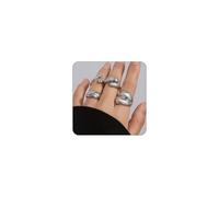 FloralGrace 5 Piece Chunky Silver Ring Set with Fine Hollow Engraving, Vintage Stackable Joint Finger for Women