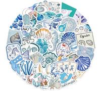 FloralGrace 50 Pieces Waterproof Blue sea Animal Sticker Set, Cartoon Summer Stickers for Children, Teenagers and Adults, Laptop-Compatible and Sticker-Proof