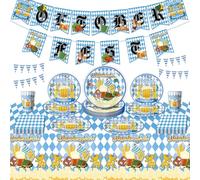 FloralGrace 54 Piece Oktoberfest Decoration Set Bavarian Decoration Oktoberfest Banner Oktoberfest Tablecloth Beer Party Garlands Oktoberfest Party Glasses Oktoberfest Decoration