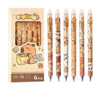 FloralGrace 6-Piece Adorable Erasable Retractable Pens, Cute Capybara Designs, Blue Ink, 0.5mm Fine Tip