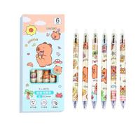 FloralGrace 6-Piece Cute Erasable Retractable Pens, Capybara Designs, Blue Ink, Fine Tip, Erasable, Smooth Writing, Perfect for School, Office, Gifts