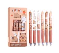 FloralGrace 6 Pieces Kawaii Cartoon Capybara Gel Pens, Quick Drying Retractable Pen Set, Retractable Kawaii Pens, Novelty Animal Pens, Capybara Theme Party Gifts
