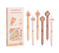 FloralGrace 6 Stück Cute Erasable Retractable Pens, Erasable Gel Ink Pens Cartoon Capybara Pens 0.5 mm Fine Point Blue Ink Ballpoint Pen (Capybara 1)