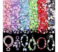 FloralGrace 6 Varieties of Colourful Acrylic Beads for Bracelet Making, Kawaii Charm Bracelet, Cute Beads for Jewellery Crafting DIY Necklace Keychain