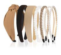 FloralGrace 7-Piece Pearl Headbands for Ladies Girls Cute Linked Headbands Non-Slip Trend Thick or Thin Headbands