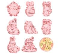 FloralGrace 8 Pieces Cute Easter Bunny Cookie Cutter Set, Plastic Cookie Stamp, Easter Egg Cookie Cutter, Cookie Mould Set, Baking Kitchen Tools for The Kitchen