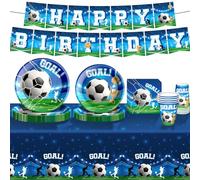 FloralGrace 82 Piece Football Birthday Party Decoration Set Includes plates, napkins, cups, banner and tablecloth for football themed birthday decorations, serves 20 people