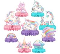 FloralGrace 9 Piece Unicorn Birthday Party Set, Rainbow Unicorn Table Decor with Honeycomb Centrepiece for Unicorn Party Decoration