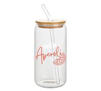 FloralGrace Aperol Gläser, Glass with Lid and Straw, Holy Aperoly, Aperol Gifts Woman, for Cocktails, Aperol Gifts, Aperol Spritz Glass Gift Set (F)