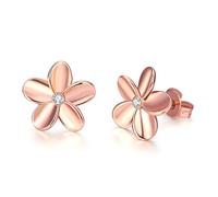 FloralGrace Blumen Ohrstecker 925 Sterling Silver, Plumeria Earrings for Women, Zirconia Flower Stud Earring, Jewellery Gift for Birthday Christmas (Rose Gold)