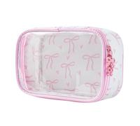 FloralGrace Clear Makeup Bag for Women Girls Small Travel Pink Bow Cosmetic Bag Cute Makeup Bag for Handbag Birthday Gifts