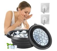 FloralGrace Face Bowl for Ice with Integrated Ice Compartment, Collapsible Silicone Facial Ice Bath Bowl for Cold Dip Therapy, Skin Firming Acne Relief