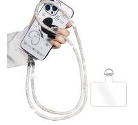 FloralGrace necklace with glitter rhinestones, phone lanyard, long hanging strap, mobile phone rope, anti-drop mobile phone chain, mobile phone chain, short mobile phone pendant(White 68CM)