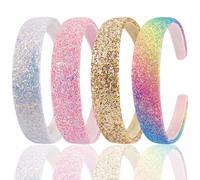 FloralGrace Pack of 4 Glitter Headbands for Girls, Sparkling Sequin Headbands, Non-Slip Hair Bands for Children and Girls (White, Pink, Yellow, Colourful)