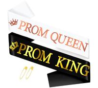 FloralGrace Prom King and Prom Queen Sash, Black with Gold Letters Prom King Sash and White with Rose Gold Letters Prom Queen Sash for Graduation