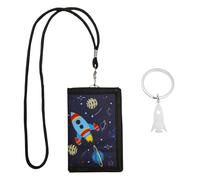 FloralGrace rocket motif wallet for kids, children's wallet with metal rocket key ring, wallet for boys, wallet for girls