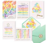 FloralGrace Set of 10 Birthday Cards with Envelope, Watercolour Cards with Gold Foil Details, High-Quality Cards for Children's Birthday Parties and Special Occasions