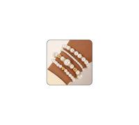 FloralGrace Set of 4 Pearl Bracelets for Women, Simulated Pearl Bracelet, White Beads, Stackable Stretch Bracelet Set, Multi-Layered Elastic Bead Bracelets for Women, Bridesmaids