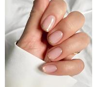 FloralGrace Sticker Nails Short Square, Pink False Nails with French Tips and Gold Accent Glitter Design, Acrylic Nail Stickers Short