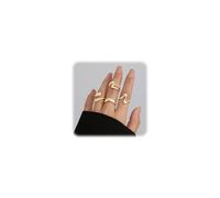 FloralGrace Women's Gold Plated Stackable Statement Rings, Adjustable Rings for Engagement, Chic Gold Rings for Women, Elegant and Timeless, Set of 4