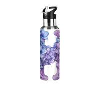 Floralmorphic Letter H Blue-violet Hyacinth Flower Watercolor Style Leakproof Sports Water Bottle with Leak Proof Spout Lid Double-Wall Vacuum Insulation for School and Outdoor Sports 32 OZ