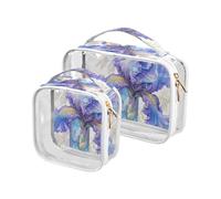 Floralmorphic Letter I Blue Iris Flower Watercolor Style 2 Pack Clear Mens Toiletry Travel TSA Approved Portable Travel Makeup Bags Airport Airline Compliant