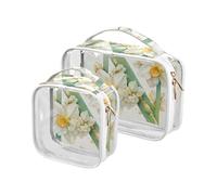 Floralmorphic Letter N White Narcissus Flower Watercolor Style 2 Pack Clear Mens Toiletry Travel TSA Approved Water-Resistant Bag Travel Cosmetic Shaving Essentials