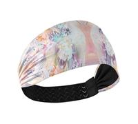 Florals Crane Bohov Peach Moisture Wicking headbands for women's hair Stretchy sweaty bands for tennis Gym Gym Running