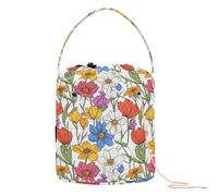 Florals Cute Spring Flowers White Crochet Bag Yarn Bag Organizer with Holes Needle Storage for Knitting Kit Crochet Craft